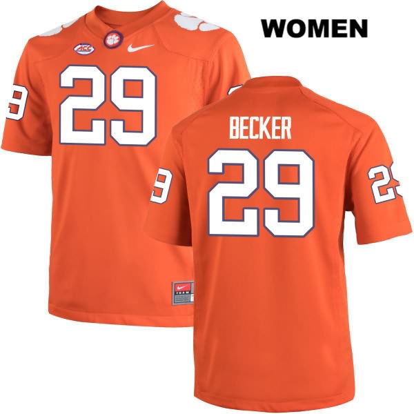 Women's Clemson Tigers #29 Michael Becker Stitched Orange Authentic Nike NCAA College Football Jersey JJW1646ZY